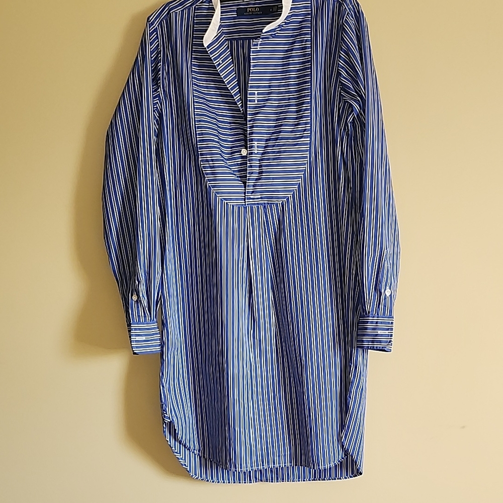 Blue Striped Long Sleeve Tunic,Size 6,Ralph Lauren